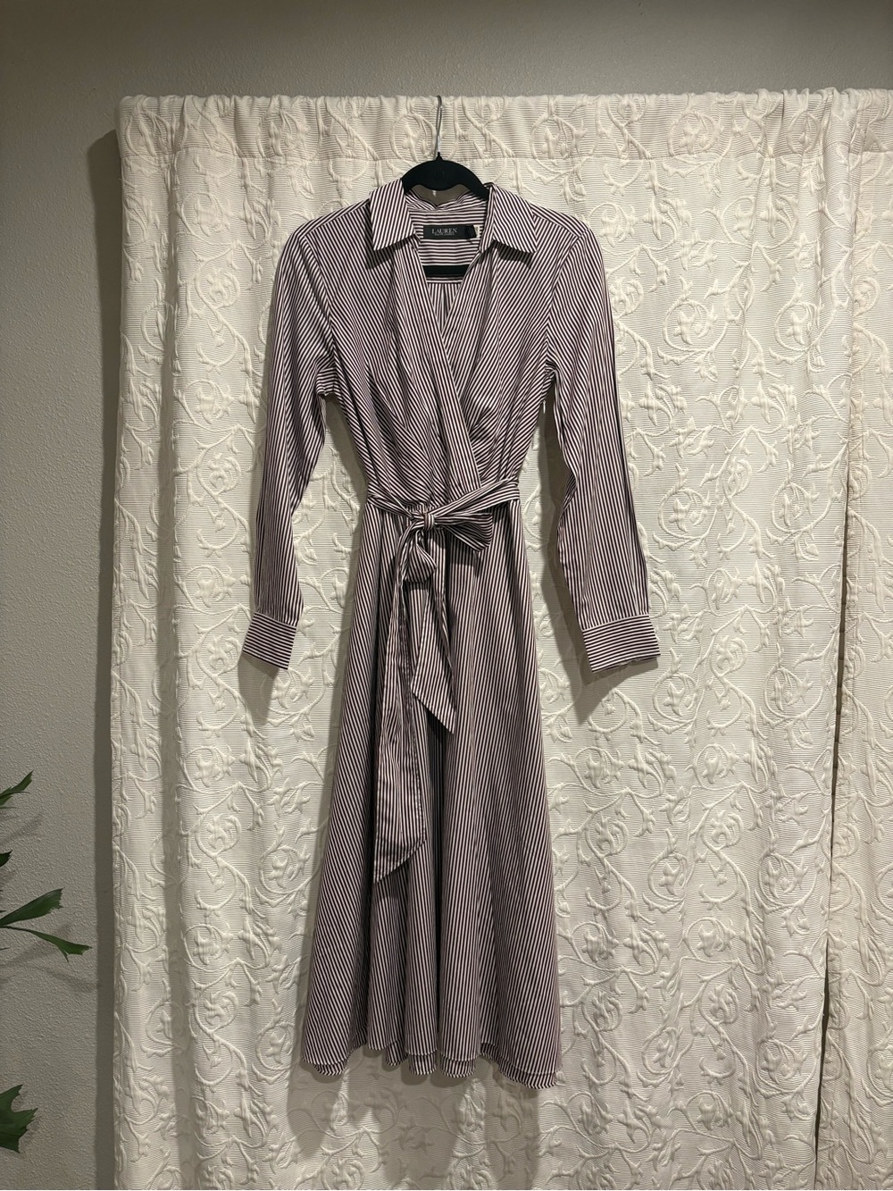Ralph Lauren Pink and White Striped Long-Sleeve Wrap Dress